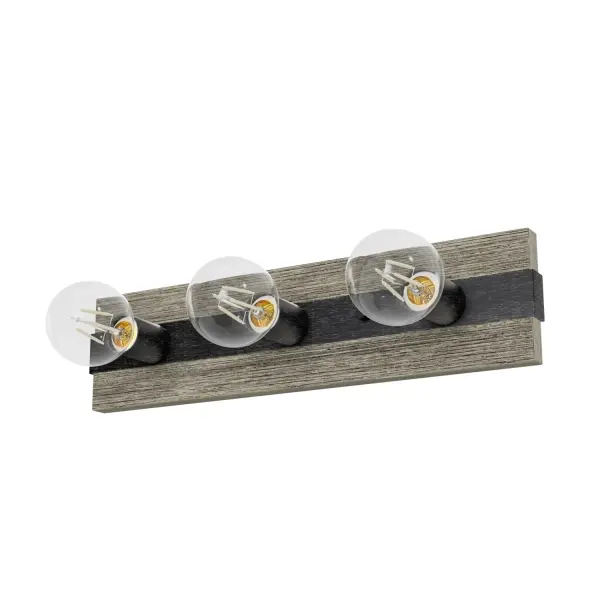 Whether your space is ultra modern or farmhouse and rustic, the Donelson 3-light vanity will surely please! The sleek style of the wood-inspired design enhances the clean and uncluttered feeling of your space while giving you the light you need as you go through your day. Add other lights from the Donelson collection to create a coordinated look throughout your home. Rated for indoor spaces exposed to humidity Requires 3 E26 bulbs. Bulbs not included. Horizontal or Vertical Mount INDOOR-DAMP RATED: For use in indoor spaces exposed to humidity like bathrooms and laundry rooms. BULB RECOMMENDATION: Maximum W per light bulb or equivalent LED bulb. Bulbs not included. PICTURED HERE: Match our image using G25 Globe light bulbs. WARRANTY: One-year limited warranty backed by the trusted experts at Hunter.