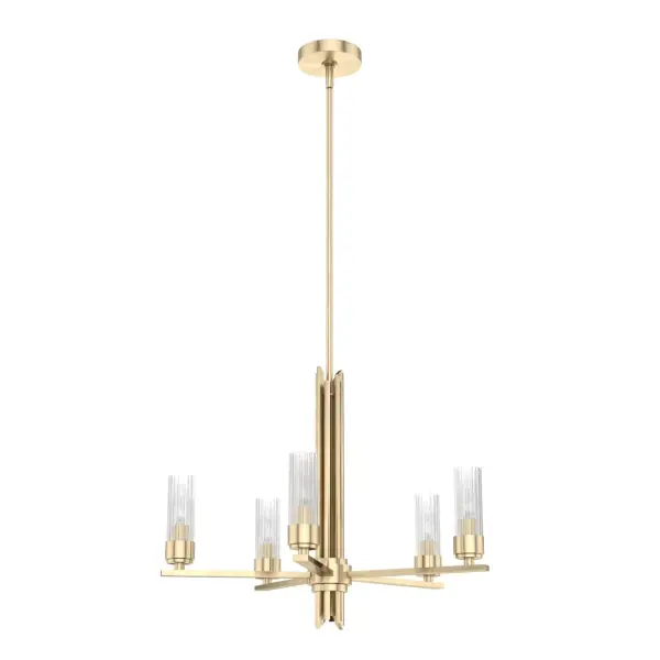 Beguile your excited guests under the light of the Gatz chandelier! The arms hold fluted glass that allows light to shimmer, casting your space in a stylish glow. This light shines above your dining table or in your living room as a testament to your lavish style! Spread the glam throughout your home by adding other lights from the Gatz collection. Rated for indoor use only Requires 5 E12 bulbs. Bulbs not included. MADE FOR INDOORS: For use in indoor spaces like kitchens, bedrooms, living rooms, dining rooms, and entryways. BULB RECOMMENDATION: Maximum 60 W per light bulb or equivalent LED bulb. Bulbs not included. PICTURED HERE: Match our image using B10 Candle light bulbs. CUSTOMIZABLE HANGING OPTIONS: With the minimum required downrod, the hanging length is 30.75 inches. When using all of the included downrod, the maximum hanging length is 78.75 inches. WARRANTY: One-year limited warranty backed by the trusted experts at Hunter.