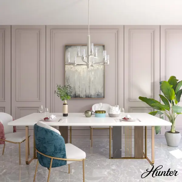 Create a sensation with the flick of a switch. The Gatz chandelier is the epitome of elegance and glamour. The multiple fluted glass shades and metal finish are lovely by day but stunning at night. You can add sparkle throughout your space with other lights from the collection. Mix and match with other fixtures from this collection or from our ceiling fan designs. Rated for indoor use only Requires 9 E12 bulbs. Bulbs not included. MADE FOR INDOORS: For use in indoor spaces like kitchens, bedrooms, living rooms, dining rooms, and entryways. BULB RECOMMENDATION: Maximum 60 W per light bulb or equivalent LED bulb. Bulbs not included. PICTURED HERE: Match our image using B10 Candle light bulbs. CUSTOMIZABLE HANGING OPTIONS: With the minimum required downrod, the hanging length is 36 inches. When using all of the included downrod, the maximum hanging length is 84 inches. WARRANTY: One-year limited warranty backed by the trusted experts at Hunter. - alternate view