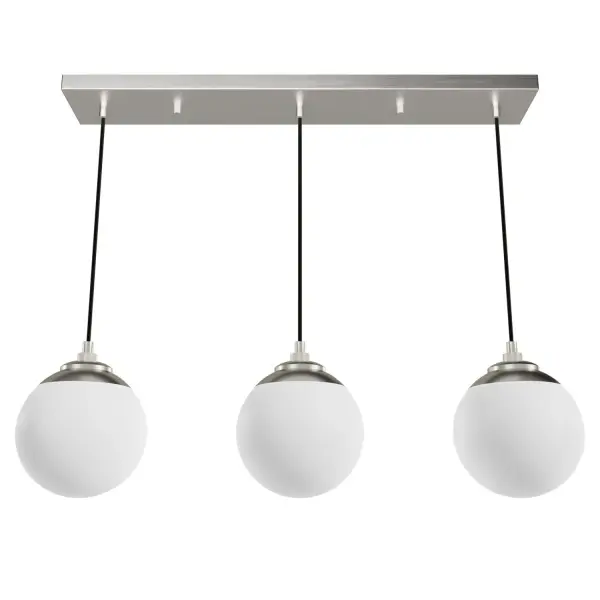 Add a touch of glamour to your dining experience with the Hepburn linear chandelier. Over your dining table or island countertop, this 1920's inspired light fixture with cased white glass orbs will brighten your nights with a lovely glow. There are finishes to suit many tastes. We are sure you will find a perfect fit with this light and other lights from the Hepburn Collection. You can also mix and match throughout your home with other Hunter collections. Rated for indoor use only Requires 3 E26 bulbs. Bulbs not included. MADE FOR INDOORS: For use in indoor spaces like kitchens, bedrooms, living rooms, dining rooms, and entryways. BULB RECOMMENDATION: Maximum W per light bulb or equivalent LED bulb. Bulbs not included. CUSTOMIZABLE HANGING OPTIONS: With the minimum required cord, the hanging length is inches. When using all of the included cord, the maximum hanging length is inches. WARRANTY: One-year limited warranty backed by the trusted experts at Hunter.