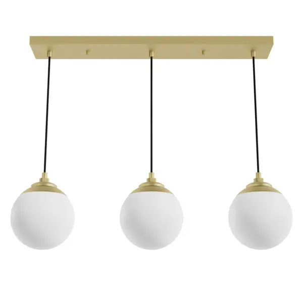 Add a touch of glamour to your dining experience with the Hepburn linear chandelier. Over your dining table or island countertop, this 1920's inspired light fixture with cased white glass orbs will brighten your nights with a lovely glow. There are finishes to suit many tastes. We are sure you will find a perfect fit with this light and other lights from the Hepburn Collection. You can also mix and match throughout your home with other Hunter collections. Rated for indoor use only Requires 3 E26 bulbs. Bulbs not included. MADE FOR INDOORS: For use in indoor spaces like kitchens, bedrooms, living rooms, dining rooms, and entryways. BULB RECOMMENDATION: Maximum W per light bulb or equivalent LED bulb. Bulbs not included. CUSTOMIZABLE HANGING OPTIONS: With the minimum required cord, the hanging length is inches. When using all of the included cord, the maximum hanging length is inches. WARRANTY: One-year limited warranty backed by the trusted experts at Hunter.