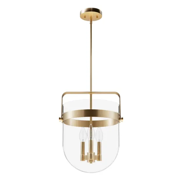 The Karloff 3 light Pendant will be a perfect fit for your space. Whether your tastes lean towards contemporary, traditional, or farmhouse, this fixture blends seamlessly with your design. The metal rod holds three lights suspended above the bell-shaped glass, giving clear and beautiful light to your space. Rated for indoor use only Requires 3 E12 bulbs. Bulbs not included. MADE FOR INDOORS: For use in indoor spaces like kitchens, bedrooms, living rooms, dining rooms, and entryways. BULB RECOMMENDATION: Maximum W per light bulb or equivalent LED bulb. Bulbs not included. PICTURED HERE: Match our image using B10 Candle light bulbs. CUSTOMIZABLE HANGING OPTIONS: With the minimum required downrod, the hanging length is 26 inches. When using all of the included downrod, the maximum hanging length is 74 inches. WARRANTY: One-year limited warranty backed by the trusted experts at Hunter. - alternate view