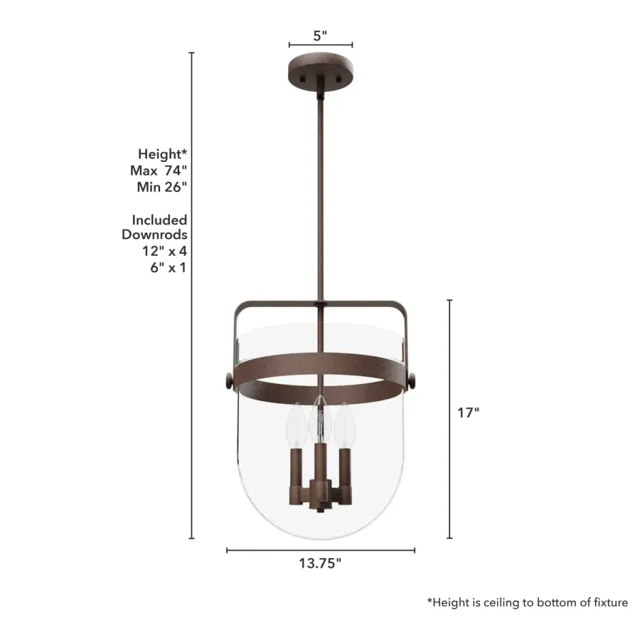 Karloff Three Light Pendant in Textured Rust - Image 12