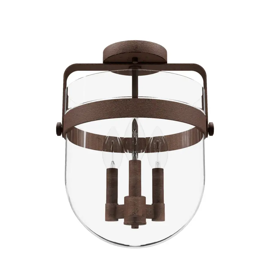 Karloff Three Light Semi-Flush Mount in Textured Rust - Image 1