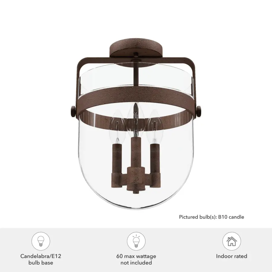 Karloff Three Light Semi-Flush Mount in Textured Rust - Image 4