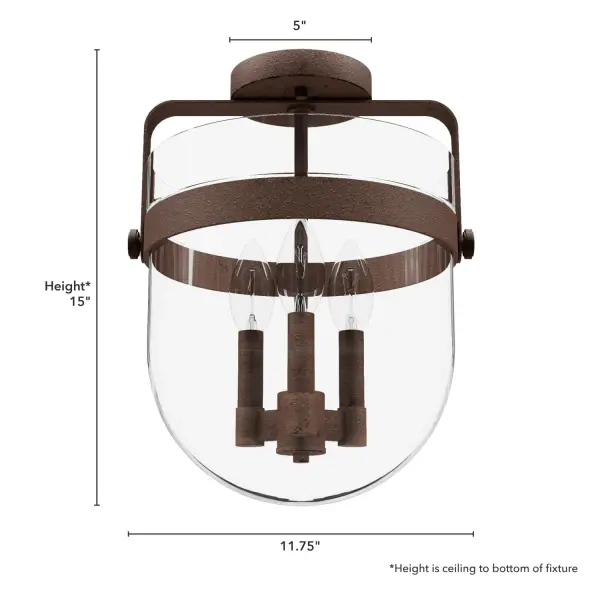 Karloff Three Light Semi-Flush Mount in Textured Rust - Image 7