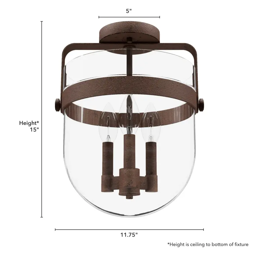 Karloff Three Light Semi-Flush Mount in Textured Rust - Image 7
