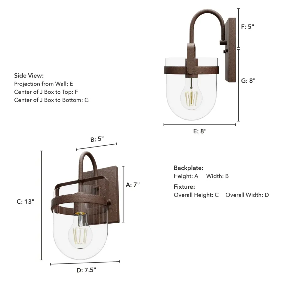 Karloff One Light Wall Sconce in Textured Rust - Image 8