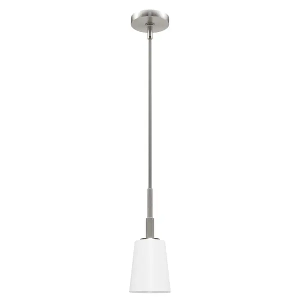 Sometimes you need to add a little something to complete the design of your space, and sometimes you need a little more. The Nolita mini pendant can be added as a singular element or a cluster. The glass shade of the pendant adds an element of sophistication to your hallway or kitchen. Add more lights from the Nolita collection for a more cohesive look. Rated for indoor use only Requires 1 E26 bulbs. Bulbs not included. MADE FOR INDOORS: For use in indoor spaces like kitchens, bedrooms, living rooms, dining rooms, and entryways. BULB RECOMMENDATION: Maximum W per light bulb or equivalent LED bulb. Bulbs not included. CUSTOMIZABLE HANGING OPTIONS: With the minimum required downrod, the hanging length is 21.25 inches. When using all of the included downrod, the maximum hanging length is 69.25 inches. WARRANTY: One-year limited warranty backed by the trusted experts at Hunter.