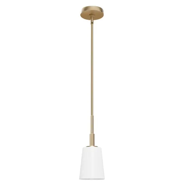 Sometimes you need to add a little something to complete the design of your space, and sometimes you need a little more. The Nolita mini pendant can be added as a singular element or a cluster. The glass shade of the pendant adds an element of sophistication to your hallway or kitchen. Add more lights from the Nolita collection for a more cohesive look. Rated for indoor use only Requires 1 E26 bulbs. Bulbs not included. MADE FOR INDOORS: For use in indoor spaces like kitchens, bedrooms, living rooms, dining rooms, and entryways. BULB RECOMMENDATION: Maximum W per light bulb or equivalent LED bulb. Bulbs not included. CUSTOMIZABLE HANGING OPTIONS: With the minimum required downrod, the hanging length is 21.25 inches. When using all of the included downrod, the maximum hanging length is 69.25 inches. WARRANTY: One-year limited warranty backed by the trusted experts at Hunter. - alternate view
