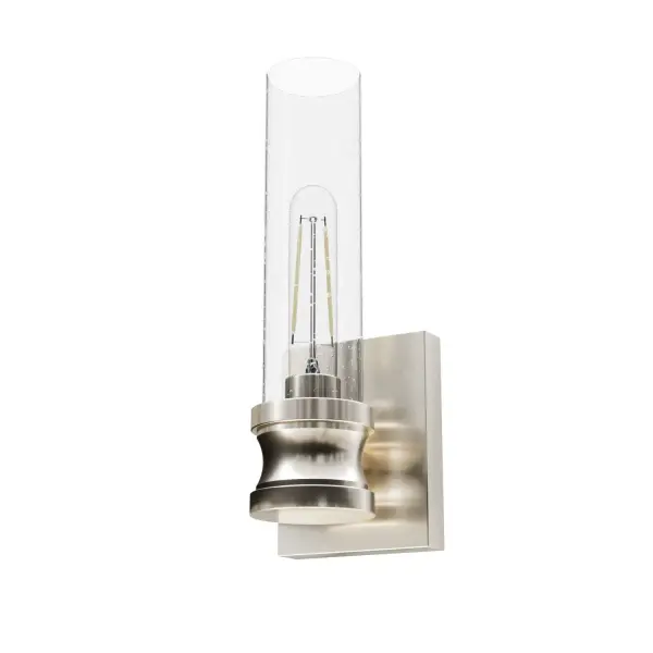 There is beauty in function, and you'll appreciate the simple but striking industrial style of the Lenlock sconce. This fixture inspires you to forget convention and place it where you can showcase the style and enjoy the light. The sleek casual modern design of the Lenlock collection brightens your space with a touch of class. Mix and match with fans from our ceiling fan collections to fully finish your space. Rated for indoor spaces exposed to humidity Requires 1 E26 bulbs. Bulbs not included. Mounts Up or Down INDOOR-DAMP RATED: For use in indoor spaces exposed to humidity like bathrooms and laundry rooms. BULB RECOMMENDATION: Maximum W per light bulb or equivalent LED bulb. Bulbs not included. PICTURED HERE: Match our image using T10 Tubular light bulbs. WARRANTY: One-year limited warranty backed by the trusted experts at Hunter.