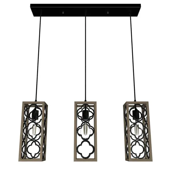 Dress up your dining room with the Gablecrest three-light linear cluster. Make dinner feel formal and cozy at the same time with the European charm of the quatrefoil design that creates a beautiful reflected design. It's the conversation starter you need in your space. Mix and match with fans from our ceiling fan collections to fully finish your space. Rated for indoor use only Requires 3 E26 bulbs. Bulbs not included. MADE FOR INDOORS: For use in indoor spaces like kitchens, bedrooms, living rooms, dining rooms, and entryways. BULB RECOMMENDATION: Maximum 60 W per light bulb or equivalent LED bulb. Bulbs not included. PICTURED HERE: Match our image using ST64 Edison light bulbs. CUSTOMIZABLE HANGING OPTIONS: With the minimum required cord, the hanging length is 16 inches. When using all of the included cord, the maximum hanging length is 130 inches. WARRANTY: One-year limited warranty backed by the trusted experts at Hunter. - alternate view