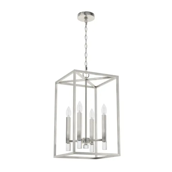 Brighten your home with the modern elegance of the Sunjai pendant. The light of this modern take on the candelabra will cast your entry in a beautiful light and create an inviting and warm space for those who visit. Fill any space with a big, bright style! Mix and match with other fixtures from this collection or from our ceiling fan designs. Rated for indoor use only Requires 4 E12 bulbs. Bulbs not included. MADE FOR INDOORS: For use in indoor spaces like kitchens, bedrooms, living rooms, dining rooms, and entryways. BULB RECOMMENDATION: Maximum W per light bulb or equivalent LED bulb. Bulbs not included. PICTURED HERE: Match our image using B10 Candle light bulbs. CUSTOMIZABLE HANGING OPTIONS: With the minimum required chain, the hanging length is 23.25 inches. When using all of the included chain, the maximum hanging length is 64 inches. WARRANTY: One-year limited warranty backed by the trusted experts at Hunter.