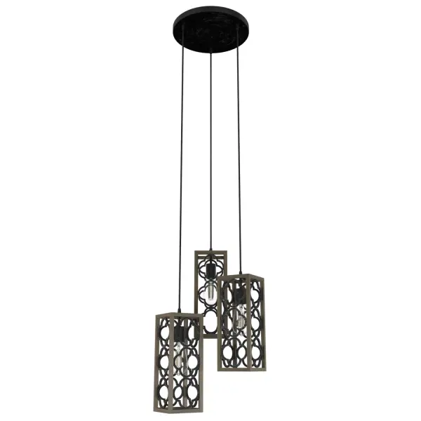 Your dining room will shine with this round Gablecrest distressed fixture. The quatrefoil design creates elegance in your modern farmhouse space. Dress up your dining room with a pair or make your island the star of the kitchen. This European-inspired fixture is the "chef's kiss" to your dining experience. Mix and match with fans from our ceiling fan collections to fully finish your space. Rated for indoor use only Requires 3 E26 bulbs. Bulbs not included. MADE FOR INDOORS: For use in indoor spaces like kitchens, bedrooms, living rooms, dining rooms, and entryways. BULB RECOMMENDATION: Maximum 60 W per light bulb or equivalent LED bulb. Bulbs not included. PICTURED HERE: Match our image using ST64 Edison light bulbs. CUSTOMIZABLE HANGING OPTIONS: With the minimum required cord, the hanging length is 16 inches. When using all of the included cord, the maximum hanging length is 130 inches. WARRANTY: One-year limited warranty backed by the trusted experts at Hunter. - alternate view