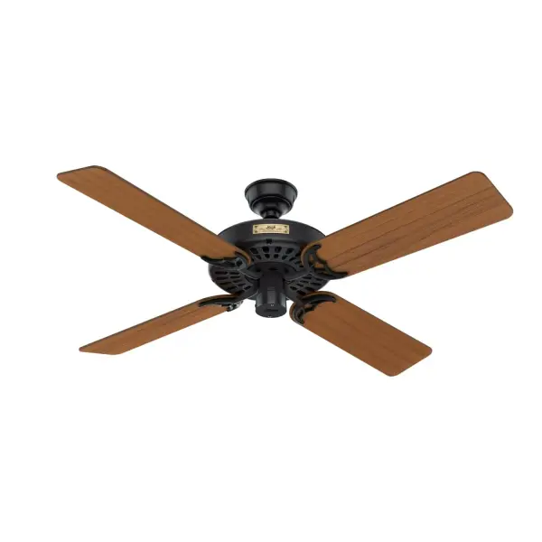 Proudly displayed in homes for decades, the one-of-a-kind (AND our most sought-after finish) Hunter Outdoor Original® Teak Blades 52-inch ceiling fan continues to deliver superior performance and years of endurance. The powerful motor features a cast-iron housing and a unique oil bath system that continually lubricates bearings, virtually eliminating noise and wear. A timeless addition to any room or covered space exposed to moisture and humidity, this fan is arguably one of our best outdoor ceiling fans. Built with our SureSpeed® Guarantee to deliver faster airflow you can feel WhisperWind® whisper-quiet motor. Damp-rated for covered outdoor spaces No light kit or bulbs included AIRFLOW YOU FEEL: Built with our SureSpeed® Guarantee to deliver over 33% higher air velocity than leading competitors* while maintaining quiet, wobble-free performance. WHISPER-QUIET MOTOR: 3-speed, Original reversible motor for optimal performance in summer and winter. DROOP-FREE BLADES: Made from durable materials to ensure no blade drooping LARGE ROOM FAN: Ideal size for spaces like living rooms and bedrooms. STANDARD PROFILE MOUNTING: 2.5 inch downrod included. 140 YEARS OF QUALITY: Cutting-edge technology, American engineered, and ETL/UL tested for the highest safety standards — All backed by a limited lifetime motor warranty for peace of mind. COMPATIBLE ACCESSORIES: Works with the Hunter Original® collection accessories WARRANTY: Limited Lifetime Motor Warranty backed by the only company with over 140 years in the fan business *Based on testing conducted January 2023 comparing the average high-speed airflow velocity of Hunter SureSpeed ceiling fans and the best-selling online models for leading competitors.