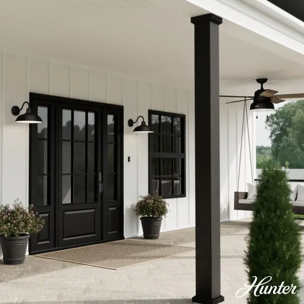 The Mill Valley outdoor wall light combines rustic farmhouse charm with industrial styling in a weather-resistant design. WeatherMax technology protects against corrosion from water and salt air, making it ideal for coastal and wet locations. - alternate view