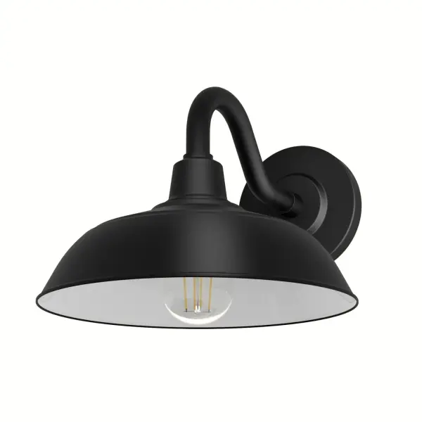 The Mill Valley 1 Light Outdoor Wall Light in Matte Black merges industrial charm with rustic appeal, crafted with WeatherMax® technology to withstand the elements. Designed to resist corrosion from water and salt air and ensures long-lasting beauty. Perfect for wet locations, it adds a touch of rustic elegance to farmhouse-style patios or living spaces. The Mill Valley Collection features ceiling fans and outdoor lighting, allowing you to personalize your home's decor while keeping a consistent, stylish look throughout. WeatherMax® Rated for outdoor or indoor use. Built with aluminum and stainless steel to prevent corrosion. Pairs perfectly with our outdoor fans for a cohesive look. Requires 1 QTY E26 Bulbs. Bulbs not included. WEATHERMAX® RATED: Specifically designed for outdoor use, ensuring durability in various weather conditions. CORROSION RESISTANT: Constructed with aluminum body and stainless steel hardware to prevent corrosion and extend the lifespan. SEAMLESS COORDINATION: Pairs perfectly with our outdoor fan collections for a cohesive look. BULB RECOMMENDATION: Maximum 60 W per light bulb or equivalent LED bulb. Bulbs not included. WARRANTY: One-year limited warranty backed by the trusted experts at Hunter.