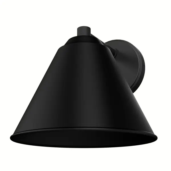 Highlight your outdoor spaces with the Aeronaut 1 Light Small Outdoor Wall Light in Matte Black. Featuring a sleek, cone-shaped design, this modern wall light adds a touch of sophistication to any setting. Built with ultra-durable WeatherMax® technology, it's engineered to resist corrosion, making it ideal for all outdoor areas, including those exposed directly to rain and salt air. Whether you're lighting up your patio or front porch, the Aeronaut Collection featuring an outdoor lighting and matching outdoor ceiling fan combines style and durability, ensuring it looks great while standing up to the elements. WeatherMax® Rated for outdoor or indoor use. Built with aluminum and stainless steel to prevent corrosion. Pairs perfectly with our outdoor fans for a cohesive look. Requires 1 QTY E26 Bulbs. Bulbs not included WEATHERMAX® RATED: Specifically designed for outdoor use, ensuring durability in various weather conditions. CORROSION RESISTANT: Constructed with aluminum body and stainless steel hardware to prevent corrosion and extend the lifespan. SEAMLESS COORDINATION: Pairs perfectly with our outdoor fan collections for a cohesive look. BULB RECOMMENDATION: Maximum 60 W per light bulb or equivalent LED bulb. Bulbs not included. WARRANTY: One-year limited warranty backed by the trusted experts at Hunter.