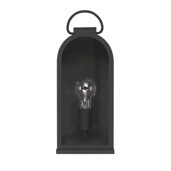 Keep your curb appeal strong and your spaces stylish with the Kendra Bell Outdoor WeatherMax® 1 Light Wall Light. Featuring a low-profile pocket lantern design, this 15-inch fixture fits snugly in compact outdoor areas like patios and narrow entryways. The subtle curve detail softens its sharp silhouette, creating a refined balance of form and function. Crafted with WeatherMax® durability, it withstands the elements while delivering transitional charm. Compatible with a 60W bulb or equivalent LED (not included), this wall light offers sleek, space-smart illumination with timeless appeal—designed to perform and built to last. WeatherMax® Rated for outdoor or indoor use. Down Mount Only TRANSITIONAL: Light, relaxed, elegant. Sleek low-profle pocket lantern silhouette WEATHERMAX® RATED: Specifically designed for outdoor use, ensuring durability in various weather conditions. BUILT TO LAST: Constructed with corrosion-resistant aluminum and stainless steel hardware for enhanced strength, durability, and performance in harsh outdoor environments. BULB RECOMMENDATION: Maximum 60W per light bulb or equivalent LED bulb. Bulbs not included. TRANSITIONAL: The transitional style celebrates natural light and a relaxed feel with smooth, blending details that create warm yet modern spaces with the best of both worlds; elegant, minimal and adaptable. LOW-PROFILE DESIGN: Crafted for compact spaces, this slim outdoor fixture is perfect for patios, porches, or narrow entryways where space is limited but style still matters. MODERN CURVE DETAIL: A subtle curve at the top softens the geometric lines, adding a refined modern edge that elevates the overall look. POCKET LANTERN: A streamlined, wall-hugging form gives this fixture its signature pocket lantern style—ideal for modern, space-saving lighting. DIMENSIONS: Measures 14.9" tall by 5.98" wide, extending 4.5" from the wall—perfectly scaled for porches, patios, or entryways. WARRANTY: One-year limited warranty backed by the trusted experts at Hunter.