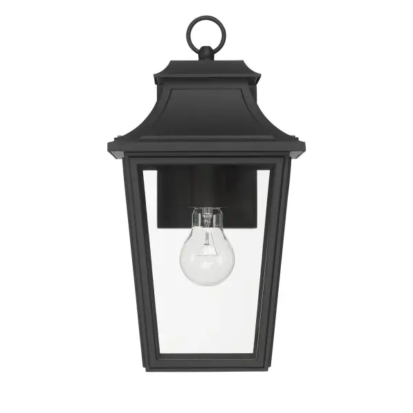Elevate your home's curb appeal with the Spring Cove Outdoor 1 Light Medium Wall Light in Black. Its traditional design layers rich color and texture, bringing timeless character to your exterior. Wet-rated for year-round performance, this fixture stands up to even the harshest weather. Crafted from premium aluminum, it resists corrosion while maintaining its stylish finish for years to come. Perfect for illuminating entryways, patios, or walkways, the Spring Cove combines enduring beauty with reliable outdoor lighting—making your space as inviting as it is secure. Rated for indoor or outdoor use. Requires 1 E26 bulbs (not included). Down Mount Only TRADITIONAL: History, glamour, layering. WET-RATED: For use in outdoor spaces exposed to extreme weather elements. BULB RECOMMENDATION: Maximum 60 W per light bulb or equivalent LED bulb. Bulbs not included. TRADITIONAL: Layering color and texture, traditional design brings a sense of history and glamour to a space. ALUMINUM CONSTRUCTION: Crafted from high-quality aluminum, this fixture is built to withstand the elements while maintaining its stylish finish—perfect for reliable, long-term outdoor use. BUILT TO LAST: Constructed with corrosion-resistant aluminum and stainless steel hardware for enhanced strength, durability, and performance in harsh outdoor environments. DIMENSIONS: Measures 15" tall by 8" wide, extending 9.25" from the wall—perfectly scaled for porches, patios, or entryways. WARRANTY: One-year limited warranty backed by the trusted experts at Hunter.