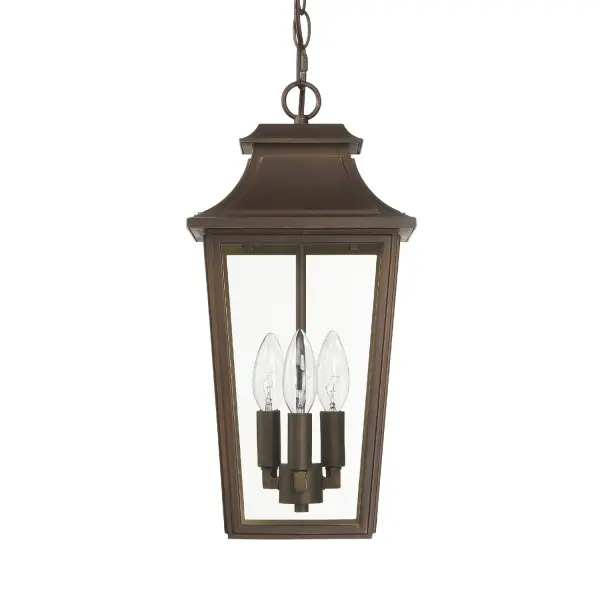The Spring Cove Outdoor 3 Light Large Wall Light in Black brings timeless style and dependable performance to your exterior. Its traditional design layers color and texture, adding a sense of history and sophistication to your home. Damp-rated for use in covered outdoor areas, it's built to shine through humidity and occasional moisture. Crafted from premium aluminum, this fixture resists corrosion while maintaining its elegant finish. With three lights for ample illumination, it's perfect for highlighting large covered entryways, porches, or gathering spaces—offering beauty, security, and durability in one classic package. Damp-rated for covered outdoor spaces. Requires 3 E12 bulbs (not included). Down Mount Only TRADITIONAL: History, glamour, layering. DAMP-RATED: A great option for covered patios, screened porches, and other areas that are not directly exposed to rain, snow, water, or moisture. BULB RECOMMENDATION: Maximum 60 W per light bulb or equivalent LED bulb. Bulbs not included. TRADITIONAL: Layering color and texture, traditional design brings a sense of history and glamour to a space. ALUMINUM CONSTRUCTION: Crafted from high-quality aluminum, this fixture is built to withstand the elements while maintaining its stylish finish—perfect for reliable, long-term outdoor use. DIMENSIONS: Minimum overall height: 20 inches. Maximum overall height, when all included down rods are used: 82 inches. WARRANTY: One-year limited warranty backed by the trusted experts at Hunter.