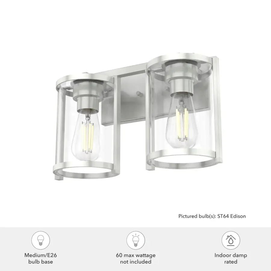 Astwood Two Light Bathroom Vanity in Brushed Nickel - Image 5