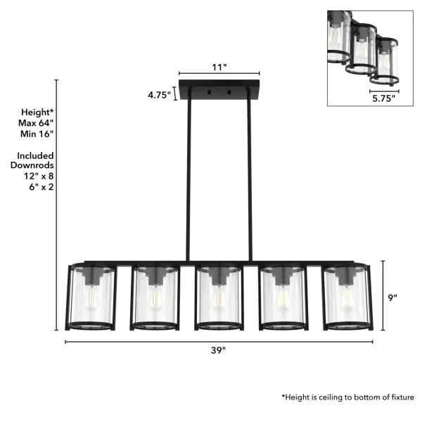 Astwood Five Light Linear Chandelier in Matte Black - Image 12