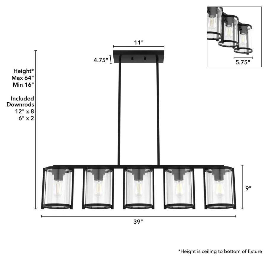 Astwood Five Light Linear Chandelier in Matte Black - Image 12