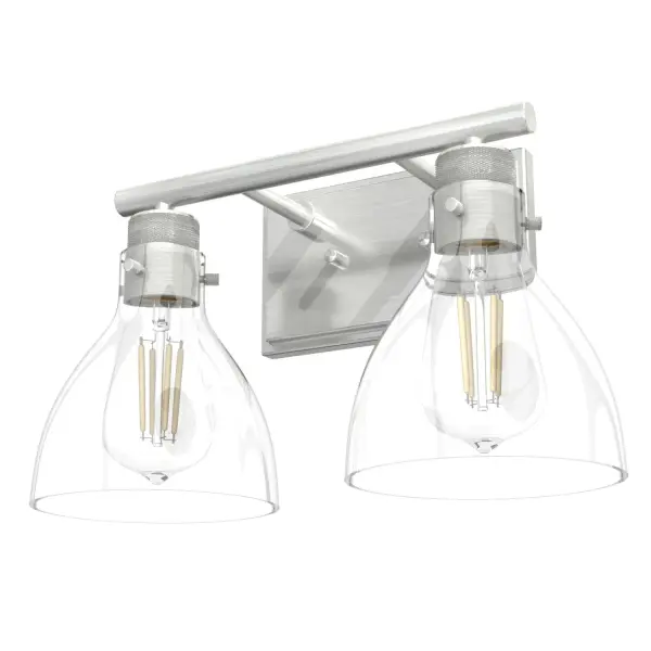 Elegance and vintage charm harmonize in the Van Nuys. Elevate spaces like bathrooms instantly with this unique vanity lighting fixture. The blend of both classic and nostalgic design creates a timeless look ideal for any space – from modern to transitional As a part of our Van Nuys collection, this vanity light pairs perfectly with other fixtures from the collection. Rated for indoor spaces exposed to humidity Requires 2 E26 bulbs. Bulbs not included. Down Mount Only INDOOR-DAMP RATED: For use in indoor spaces exposed to humidity like bathrooms and laundry rooms. BULB RECOMMENDATION: Maximum 60 W per light bulb or equivalent LED bulb. Bulbs not included. PICTURED HERE: Match our image using ST64 Edison light bulbs. WARRANTY: One-year limited warranty backed by the trusted experts at Hunter. - alternate view