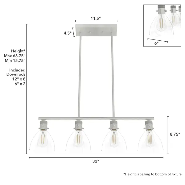Van Nuys Four Light Linear Chandelier in Brushed Nickel - Image 7
