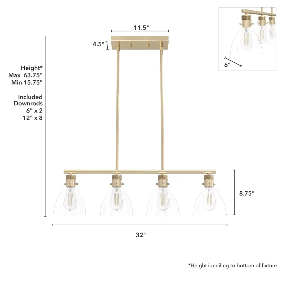 Van Nuys Four Light Linear Chandelier in Brushed Nickel - Image 8