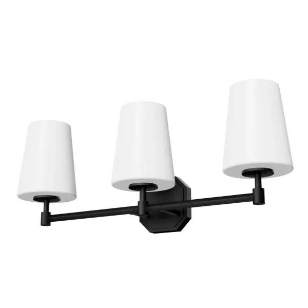 The Nolita vanity light delivers glamorous bathroom illumination with its sleek matte black frame and cased white glass shades. Perfect for contemporary and transitional spaces seeking refined style.