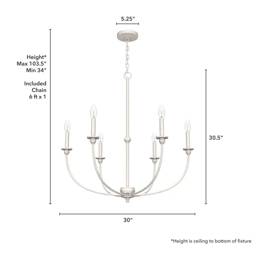 Southcrest Six Light Chandelier in Distressed White - Image 11