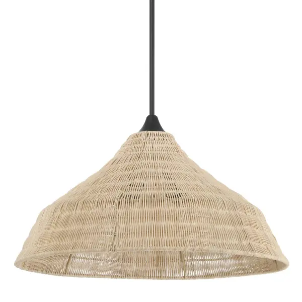 Achieve effortless style with the Agoura 3 Light Large 24 Inch Pendant, showcasing a natural rattan shade that brings organic texture and inviting warmth to any room. Designed for indoor spaces like kitchens, dining rooms, and entryways, this pendant combines transitional style with a relaxed yet sophisticated feel. Its clean lines and airy design highlight natural light, casting a soft, welcoming glow. Perfect for modern and timeless interiors alike, the Agoura pendant makes a bold yet versatile statement, effortlessly blending elegance with a touch of natural charm. Rated for Indoor use only. Requires 3 E26 Bulbs. Bulbs not included. Down Mount Only TRANSITIONAL: Light, relaxed, elegant. MADE FOR INDOORS: For use in indoor spaces like kitchens, bedrooms, living rooms, dining rooms, and entryways. BULB RECOMMENDATION: Maximum 60 W per light bulb or equivalent LED bulb. Bulbs not included. PICTURED HERE: Match our image using G25 Edison light bulbs. Bulbs not included. TRANSITIONAL: The transitional style celebrates natural light and a relaxed feel with smooth, blending details that create warm yet modern spaces with the best of both worlds; elegant, minimal and adaptable. MINIMUM OVERALL HEIGHT: 23 inches. Maximum overall height, when all included downrods are used: 71 inches. WARRANTY: One-year limited warranty backed by the trusted experts at Hunter.