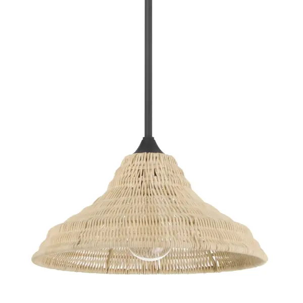 Achieve effortless style with the Agoura 1 Light Medium 14 Inch Pendant, featuring a natural rattan shade that adds organic texture and warmth to any space. Its airy, transitional design beautifully enhances kitchens, dining areas, and entryways, casting a soft, inviting glow. The clean lines and handcrafted details create a relaxed yet refined look, seamlessly blending with modern and timeless interiors. Whether displayed alone or in multiples, the Agoura pendant makes a subtle yet striking statement, bringing a touch of nature-inspired elegance to your home with a perfect balance of charm and sophistication. Rated for Indoor use only. Requires 1 E26 Bulbs. Bulbs not included. Down Mount Only TRANSITIONAL: Light, relaxed, elegant. MADE FOR INDOORS: For use in indoor spaces like kitchens, bedrooms, living rooms, dining rooms, and entryways. BULB RECOMMENDATION: Maximum 60 W per light bulb or equivalent LED bulb. Bulbs not included. PICTURED HERE: Match our image using G25 Edison light bulbs. Bulbs not included. TRANSITIONAL: The transitional style celebrates natural light and a relaxed feel with smooth, blending details that create warm yet modern spaces with the best of both worlds; elegant, minimal and adaptable. MINIMUM OVERALL HEIGHT: 16.5 inches. Maximum overall height, when all included downrods are used: 64.5 inches. WARRANTY: One-year limited warranty backed by the trusted experts at Hunter.
