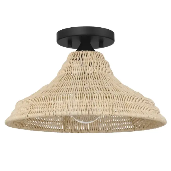 Add natural elegance to your home with the Agoura 1 Light Medium 14 Inch Flush Mount, featuring a natural rattan shade that adds warmth and texture to any space. Perfect for indoor areas like kitchens, bedrooms, and entryways, this flush mount blends transitional style with smooth, relaxed details and a clean, minimal design. Designed to celebrate natural light, it casts a soft, inviting glow while creating a warm and modern atmosphere. The Agoura flush mount is a versatile and stylish choice for both contemporary and timeless interiors. Rated for Indoor use only. Requires 1 E26 Bulbs. Bulbs not included. Down Mount Only TRANSITIONAL: Light, relaxed, elegant. MADE FOR INDOORS: For use in indoor spaces like kitchens, bedrooms, living rooms, dining rooms, and entryways. BULB RECOMMENDATION: Maximum 60 W per light bulb or equivalent LED bulb. Bulbs not included. PICTURED HERE: Match our image using G25 Edison light bulbs. Bulbs not included. TRANSITIONAL: The transitional style celebrates natural light and a relaxed feel with smooth, blending details that create warm yet modern spaces with the best of both worlds; elegant, minimal and adaptable. MINIMUM OVERALL HEIGHT: 16.5 inches. Maximum overall height, when all included downrods are used: 64.5 inches. WARRANTY: One-year limited warranty backed by the trusted experts at Hunter.