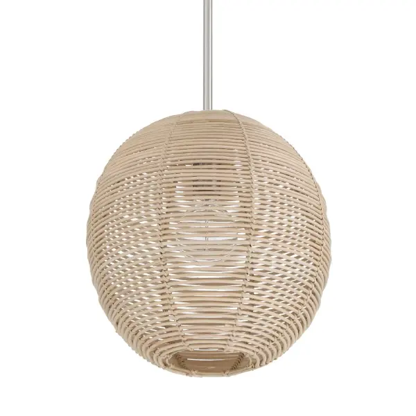 Brighten your space with the Berkeley 1 Light Medium 13 Inch Pendant, featuring a natural rattan shade that adds texture and warmth to its elegant design. Perfect for indoor spaces like kitchens, dining rooms, and entryways, this pendant celebrates transitional style with smooth lines and adaptable versatility. With a 60W bulb capacity or equivalent LED, it highlights natural light while creating a relaxed, inviting atmosphere. Effortlessly blending modern sophistication with timeless charm, the Berkeley pendant brings a warm, organic touch to any home. Rated for Indoor use only. Requires 1 E26 Bulbs. Bulbs not included. Down Mount Only TRANSITIONAL: Light, relaxed, elegant. MADE FOR INDOORS: For use in indoor spaces like kitchens, bedrooms, living rooms, dining rooms, and entryways. BULB RECOMMENDATION: Maximum 60 W per light bulb or equivalent LED bulb. Bulbs not included. PICTURED HERE: Match our image using E26 light bulbs. Bulbs not included. TRANSITIONAL: The transitional style celebrates natural light and a relaxed feel with smooth, blending details that create warm yet modern spaces with the best of both worlds; elegant, minimal and adaptable. MINIMUM OVERALL HEIGHT: 16.25 inches. Maximum overall height, when all included downrods are used: 71.5 inches. DIAMETER: Light fixture diameter 13 inches WARRANTY: One-year limited warranty backed by the trusted experts at Hunter.