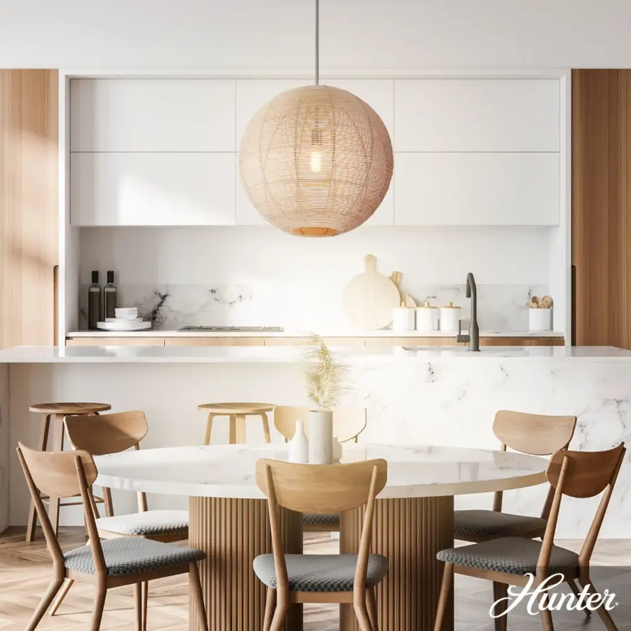 Berkeley Large Rattan Pendant Light in Brushed Nickel - Image 2