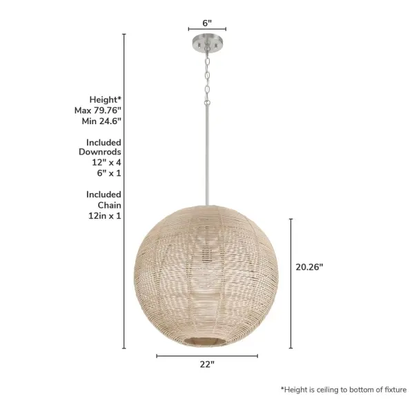 Berkeley Large Rattan Pendant Light in Brushed Nickel - Image 4