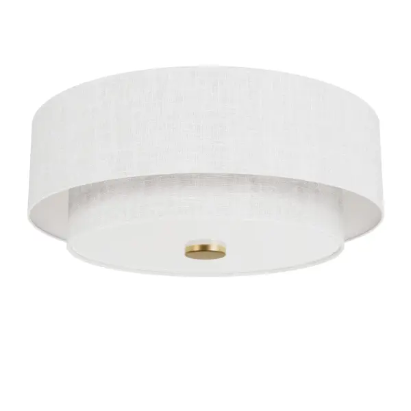 Part of the Jasmine Roth Collection, this flush mount delivers relaxed sophistication with its natural linen shade and luxe gold finish. The low-profile design works beautifully in spaces with standard ceiling heights.