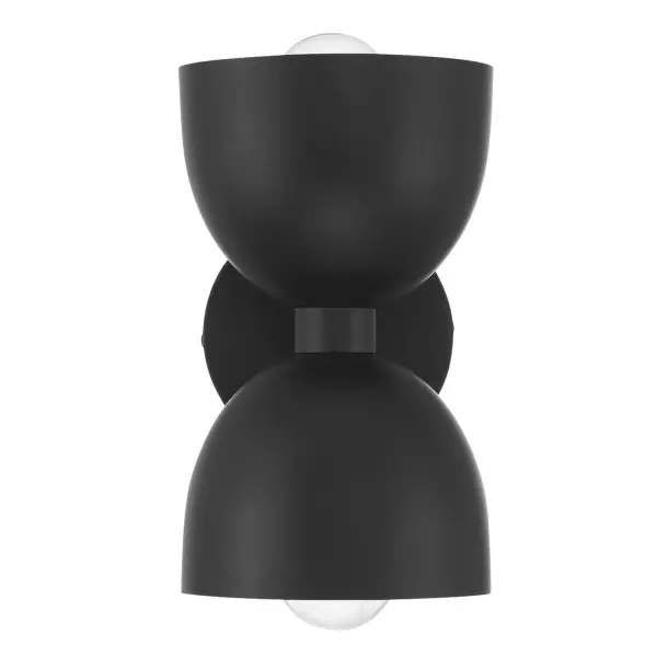 Embrace modern style with the Erling 2 Light Small Sconce, designed to perfectly complement the Erling fan. This sleek fixture features simple metal dome shades that bring a clean, streamlined look to any room. With its organic modern style, the Erling sconce blends natural elements with contemporary design, creating a warm and welcoming ambiance. Ideal for hallways, bathrooms, or as accent lighting, this versatile sconce offers a soft, inviting glow and a touch of effortless style to your home. Plus, its flexible design allows for horizontal or vertical installation, providing even more styling options. Rated for Indoor use only. Horizontal or Vertical Mount Modern, minimalist metal dome design. MODERN: Clean lines, minimal, natural. MADE FOR INDOORS: For use in indoor spaces like kitchens bedrooms, living rooms, dining rooms, and entryways. BULB RECOMMENDATION: Maximum 60 W (E26) per light bulb or equivalent LED bulb. Bulbs not included. MODERN: The clean lines of the modern style uses a monochromatic color palette the inspires with clean lines, minimalism, natural materials, and natural light. MODERN DOME DESIGN: Features a clean and timeless metal dome design that adds a modern, minimalist touch to any room while providing focused, practical lighting. COORDINATING COLLECTION: Works with Erling ceiling fan collection. FITS YOUR WALL: Measures 6 wide by 10 high, with an 7.25 wall projection and a 5 backplate height—all in inches. WARRANTY: One-year limited warranty backed by the trusted experts at Hunter. - alternate view