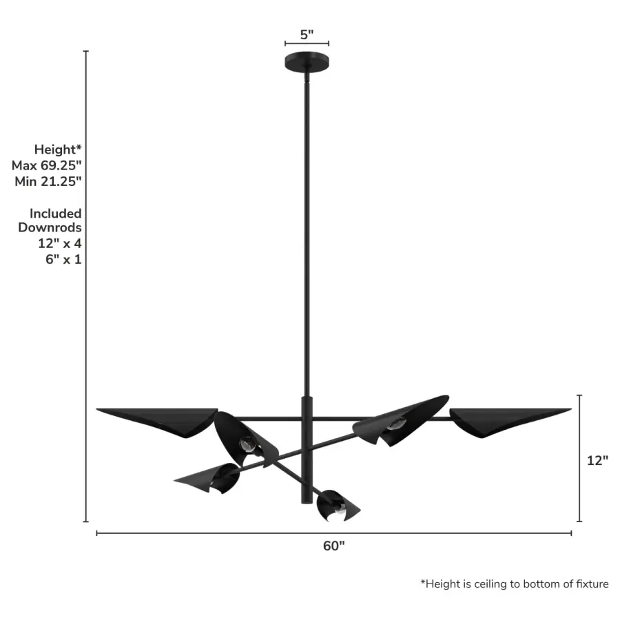 Merian 6-Light Linear Chandelier in Matte Black - Image 4
