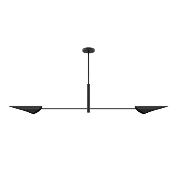 Make a statement with the bold Merian 2 Light Extra Large Linear Chandelier—where modern design and flexible lighting come together seamlessly. Featuring sleek metal shades and an adjustable design, this chandelier allows you to direct light up or down to match any mood. Perfect for large, open areas, it fills your room with warm, ambient light while serving as a sophisticated focal point. Whether hosting a gathering or enjoying a quiet evening, the Merian chandelier offers both style and function with ease. Rated for Indoor use only. Sleek and durable metal shades add a modern touch to any space. Adjustable shades offer flexible lighting, directing light up or down as needed. MODERN: Clean lines, minimal, natural. MADE FOR INDOORS: For use in indoor spaces like kitchens bedrooms, living rooms, dining rooms, and entryways. METAL SHADES: Durable metal shades offer a sleek, modern look while providing excellent light diffusion. AMBIENT LIGHT: Fills your space with a warm, inviting glow, perfect for creating a cozy atmosphere. ADJUSTABLE SHADES: Easily direct light up or down to match your room's vibe and lighting needs. BULB RECOMMENDATION: Maximum 60 W (E12) per light bulb or equivalent LED bulb. Bulbs not included. MODERN: The clean lines of the modern style uses a monochromatic color palette the inspires with clean lines, minimalism, natural materials, and natural light. CUSTOMIZABLE HANGING OPTIONS: With the minimum required cord, the hanging length is 21.7 inches. When using all of the included extensions, the maximum hanging length is 69.8 inches. WARRANTY: One-year limited warranty backed by the trusted experts at Hunter.