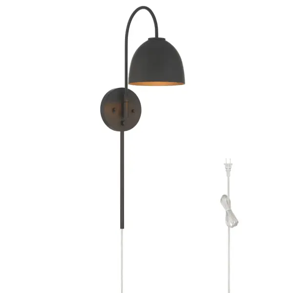 Envision modern style with the Erling 1 Light Large Pin-Up Sconce, a perfect match for the Erling fan. This versatile fixture features a simple metal dome shade and an adjustable head, allowing you to direct light exactly where you need it. The dimmer switch on the back plate offers easy lighting control, setting the perfect mood in any space. Designed with convenience in mind, the Erling sconce is convertible for hardwired installation or as a plug-in for added flexibility. Ideal for bedrooms, reading nooks, or living spaces, this sconce delivers both style and function with a warm, inviting glow. Organic modern design blends nature with clean lines. Adjustable head offers flexible lighting. Built-in dimmer switch for easy light control. Convertible hardwire or plug-in installation. MADE FOR INDOORS: For use in indoor spaces like kitchens bedrooms, living rooms, dining rooms, and entryways. BULBS INCLUDED: LED bulbs with a warm 3000K color temperature, 500 lumens of brightness, high CRI 90 for vivid color, A15 shape, and full dimmability for the perfect ambiance. MODERN: The clean lines of the modern style uses a monochromatic color palette the inspires with clean lines, minimalism, natural materials, and natural light. SLEEK DOME DESIGN: Features a clean and timeless metal dome design that adds a modern, minimalist touch to any room while providing focused, practical lighting. ORGANIC MODERN: Blends natural elements with clean lines, offering a fresh, contemporary look that brings warmth and style to any space. ADJUSTABLE: Provides flexible lighting options with a moveable head that allows you to direct light exactly where you need it. DIMMABLE: Built-in dimmer switch offers easy control over light intensity, helping you set the perfect ambiance. CONVERTIBLE: Versatile installation option that allows for hardwired or plug-in use, adapting to your space's needs. COORDINATING COLLECTION: Works with Erling ceiling fan collection. FITS YOUR WALL: Measures 6.6 wide by 27.1 high, with an 15.12 wall projection and a 5.5 backplate height—all in inches. WARRANTY: One-year limited warranty backed by the trusted experts at Hunter. - alternate view