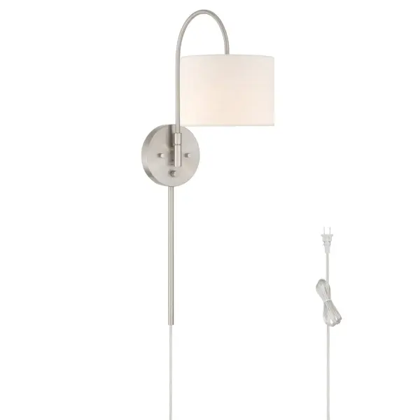 Look out to the Horizon and bring brilliant style into view with the Horizon 1 Light Large 8 Inch Pin-Up Sconce. This transitional fixture blends smooth lines and a relaxed, modern feel, making it a perfect fit for stylish yet adaptable interiors. The adjustable head offers directed illumination exactly where you need it, while a built-in dimmer lets you fine-tune the mood. With flexible plug-in or hardwire installation options, it's a versatile lighting solution for bedrooms, reading spaces, and beyond. Rated for Indoor Use Only. Down Mount Only Adjustable head lets you direct light where you need it. Built-in dimmer switch for easy light control. MADE FOR INDOORS: For use in indoor spaces like kitchens bedrooms, living rooms, dining rooms, and entryways. BULB RECOMMENDATION: Maximum 60 W (E26) per light bulb or equivalent LED bulb. TRANSITIONAL: The transitional style celebrates natural light and a relaxed feel with smooth, blending details that create warm yet modern spaces with the best of both worlds; elegant, minimal and adaptable. BULBS INCLUDED: LED bulbs with a warm 3000K color temperature, 500 lumens of brightness, high CRI 90 for vivid color, A15 shape, and full dimmability for the perfect ambiance. DIRECTED ILLUMINATION: Adjustable head design lets you aim light exactly where you need it, adding flexibility and function to any space. EASY LIGHT CONTROL: Built-in dimmer switch lets you adjust brightness with ease, so you can set the perfect mood any time of day. FLEXIBLE INSTALLATION: Convertible design allows for either hardwire or plug-in installation, giving you more options to fit your space and setup. FITS YOUR WALL: Measures 7.5 wide by 27.1 high, with an 12.5 wall projection and a 5.5 square backplate—all in inches. WARRANTY: One-year limited warranty backed by the trusted experts at Hunter. - alternate view