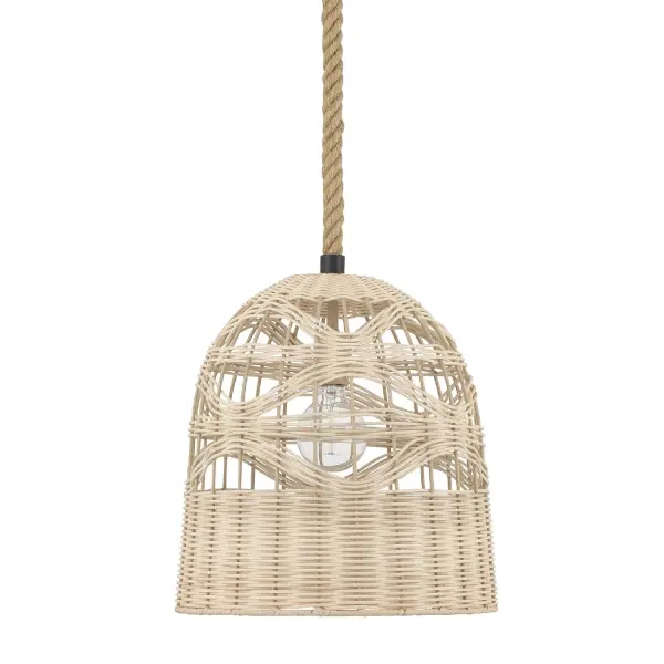 Bring earthy elegance to your space with the Baskel 1 Light Large 14 Inch Pendant. Featuring a handwoven rattan shade and rope-hung cord, this pendant light creates a basket-inspired silhouette that brings natural texture and artisan charm to any room. Its transitional design blends modern minimalism with organic warmth—perfect for kitchens, dining areas, or entryways. With customizable hanging options, the Baskel Pendant adapts to your space while casting soft, inviting light. Ideal for relaxed, contemporary interiors that celebrate style and comfort. Rated for Indoor Use Only. Down Mount Only TRANSITIONAL: Light, relaxed, elegant. Handwoven, basked-like, rattan shade adds warmth and organic style. MADE FOR INDOORS: For use in indoor spaces like kitchens bedrooms, living rooms, dining rooms, and entryways. BULB RECOMMENDATION: Maximum 60 W (E26) per light bulb or equivalent LED bulb. Bulbs not included. EARTHY ELEGANCE: A handwoven rattan shade paired with a distinctive rope-hung cord creates a basket-inspired silhouette that brings natural texture, warmth, and artisan charm to your space. TRANSITIONAL: The transitional style celebrates natural light and a relaxed feel with smooth, blending details that create warm yet modern spaces with the best of both worlds; elegant, minimal and adaptable. CUSTOMIZABLE HANGING OPTIONS: With the minimum required cord, the hanging length is 17.3 inches. When using all of the included extensions, the maximum hanging length is 130 inches. WARRANTY: One-year limited warranty backed by the trusted experts at Hunter.