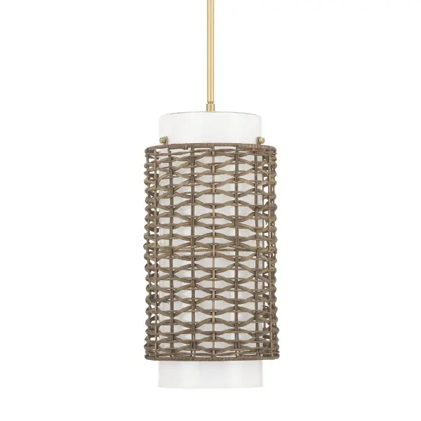 Lift your space with the Laila 1 Light Medium Pendant, where natural texture meets transitional design. This pendant features cased white glass beautifully encased in an open weave rattan pattern, blending organic warmth with modern elegance. Its airy design adds a layer of natural charm to any room, creating a soft, welcoming glow that complements both contemporary and classic interiors. Perfect for dining areas, kitchens, or cozy nooks, the Laila pendant delivers a fresh, sophisticated look with just the right touch of woven style. Rated for Indoor use only. Handwoven open weave rattan adds natural texture. Down Mount Only TRANSITIONAL: Light, relaxed, elegant. MADE FOR INDOORS: For use in indoor spaces like kitchens bedrooms, living rooms, dining rooms, and entryways. HANDWOVEN RATTAN WEAVE: Handwoven open weave rattan pattern creates a natural, airy look that adds texture and warmth to any space while allowing light to shine through beautifully. BULB RECOMMENDATION: Maximum 60 W (E26) per light bulb or equivalent LED bulb. Bulbs not included. TRANSITIONAL: The transitional style celebrates natural light and a relaxed feel with smooth, blending details that create warm yet modern spaces with the best of both worlds; elegant, minimal and adaptable. CUSTOMIZABLE HANGING OPTIONS: With the minimum required cord, the hanging length is 28.2 inches. When using all of the included extensions, the maximum hanging length is 76.3 inches. WARRANTY: One-year limited warranty backed by the trusted experts at Hunter.