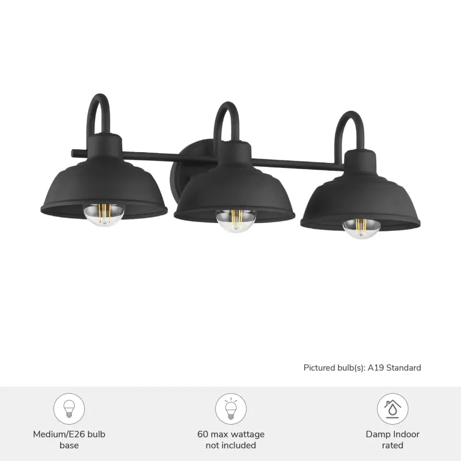 Mill Valley Three Light Vanity in Matte Black - Image 3