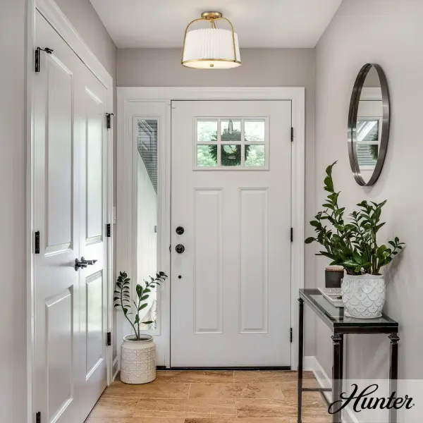 The Atmore combines contemporary clean lines with classic pleated fabric shades, creating a versatile fixture that works beautifully in multiple spaces. Perfect for rooms with lower ceilings where a pendant won't fit. - alternate view