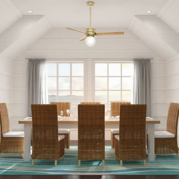 WhisperWind® whisper-quiet motor. Rated for indoor use only 1 bulbs included Handheld remote included WHISPER-QUIET MOTOR: WhisperWind® reversible motor for optimal performance in summer and winter. INDOOR FANS: Great for bedrooms, offices and great rooms. Make sure you get the right size for the best cooling efficiency. LARGE ROOM FAN: Ideal size for spaces like living rooms and bedrooms. STANDARD PROFILE MOUNTING: 2 inch downrod included. EASY CONTROL FUNCTION: Use the control to adjust the fan speed and dim the light. 140 YEARS OF QUALITY: Cutting-edge technology, American engineered, and ETL/UL tested for the highest safety standards — All backed by a limited lifetime motor warranty for peace of mind. COMPATIBLE ACCESSORIES: Works with Hunter and Casablanca accessories, not including Hunter Original® accessories WARRANTY: Limited Lifetime Motor Warranty backed by the only company with over 140 years in the fan business - alternate view